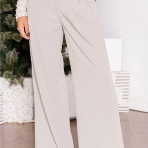 Swept Away With You Taupe Tailored Wide Leg Pants